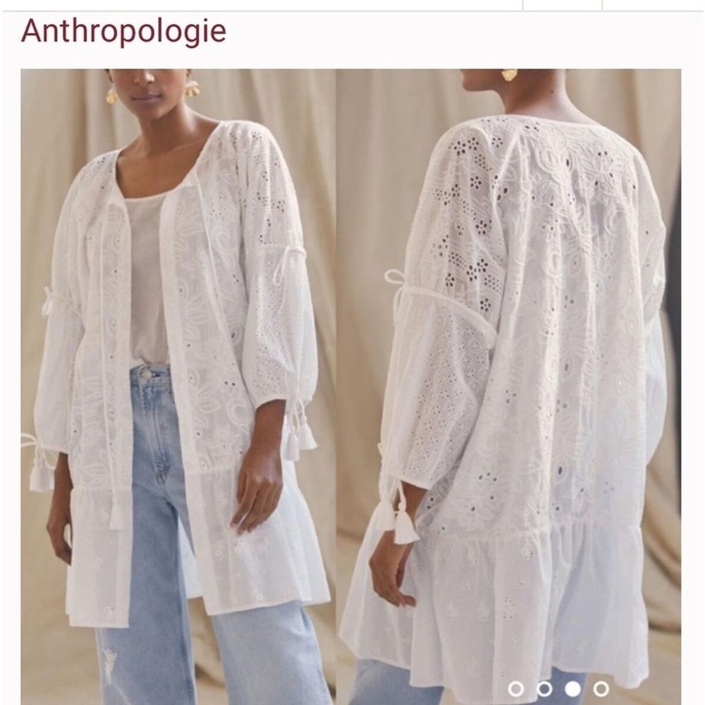 Maeve by Anthropologie White Eyelet Balloon-Sleeve Kimono‎